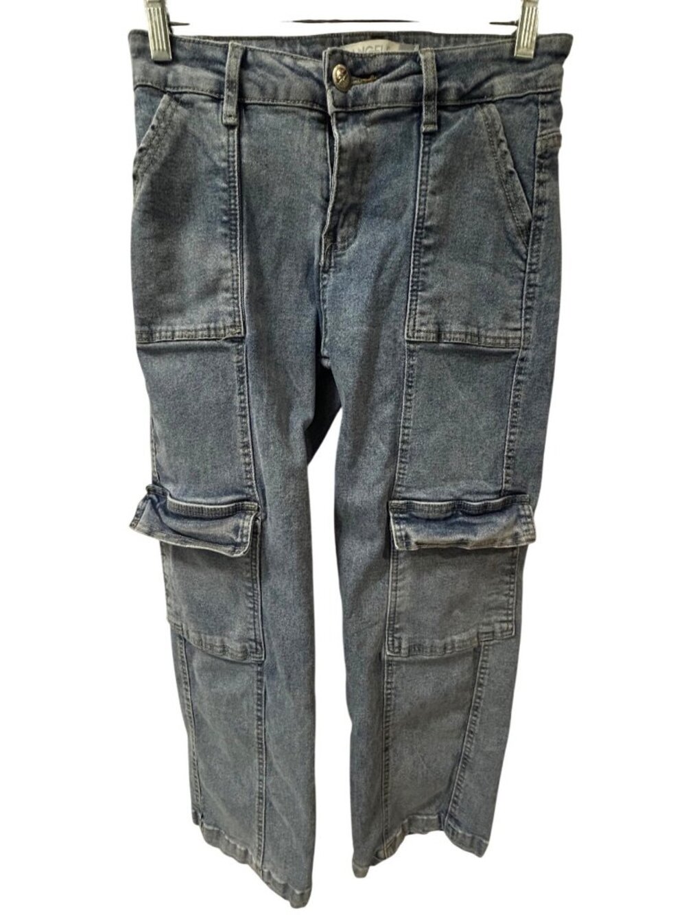 Angels Of Difference Cargo Jeans Womens Blue Faded Denim Pockets Size 6P